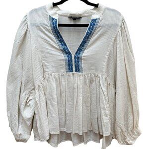 NWOT‎ Banana Republic Blouse Embroidered Babydoll Peplum Peasant Boho Large